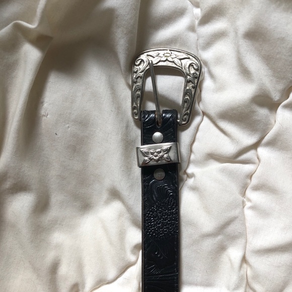 Vintage Accessories - Vintage Embossed Leather Belt Silver buckle